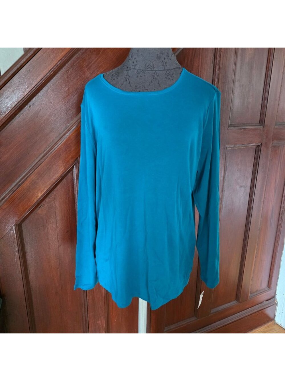 Talbots Womens Plus Size 1X Long Sleeve Teal Pima Cotton Tee Shirt